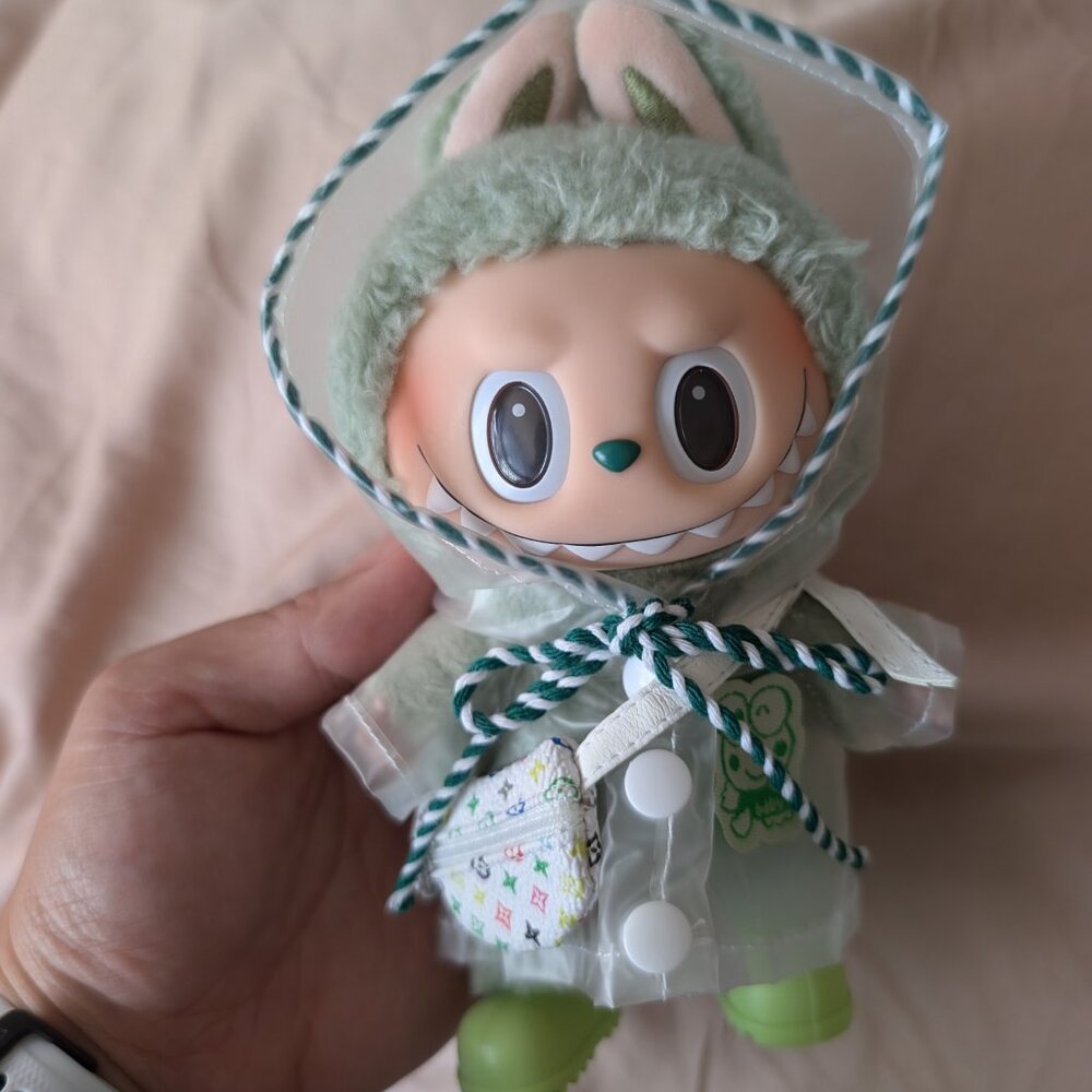 Mini Keroppi Raincoat & Rain Boots - Labubu Doll Clothes | Tiny Fashion - Picture 7 of 14